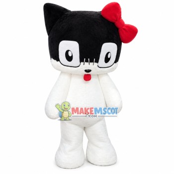 Soft Black & White Big-eyed Cat Mascot Costume