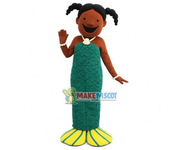 Black Girl In Green Mermaid Suit Mascot Costume Black Girl In Green Mermaid Suit Mascot Costume