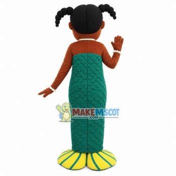 Black Girl In Green Mermaid Suit Mascot Costume Black Girl In Green Mermaid Suit Mascot Costume
