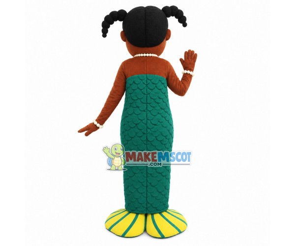 Black Girl In Green Mermaid Suit Mascot Costume Black Girl In Green Mermaid Suit Mascot Costume