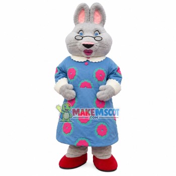 Grandma Rabbit With Reading Glasses Mascot Costume Grandma Rabbit With Reading Glasses Mascot Costume
