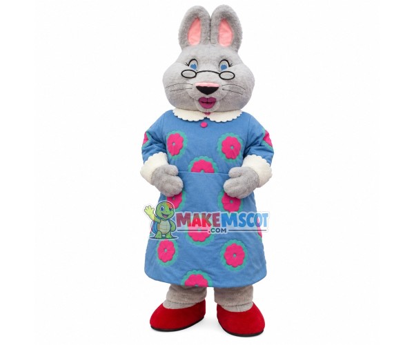 Grandma Rabbit With Reading Glasses Mascot Costume Grandma Rabbit With Reading Glasses Mascot Costume