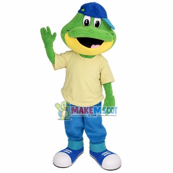 Casual Frog With Baseball Cap Mascot Costume