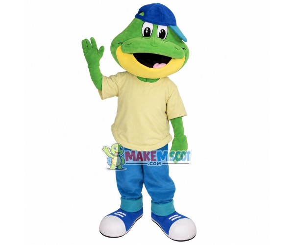 Casual Frog With Baseball Cap Mascot Costume