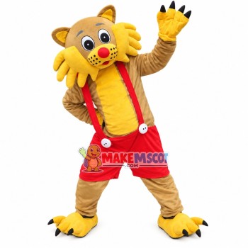 Lively Tiger In Suspender Shorts Mascot Costume Lively Tiger In Suspender Shorts Mascot Costume