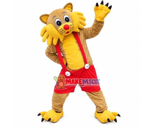 Lively Tiger In Suspender Shorts Mascot Costume Lively Tiger In Suspender Shorts Mascot Costume