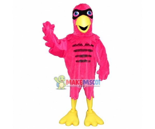Rose Pink Bird With Blindfold Mascot Costume Rose Pink Bird With Blindfold Mascot Costume