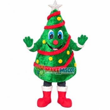Christmas Tree With Snow Boots Mascot Costume Christmas Tree With Snow Boots Mascot Costume