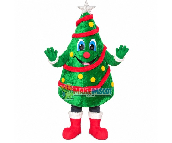 Christmas Tree With Snow Boots Mascot Costume Christmas Tree With Snow Boots Mascot Costume