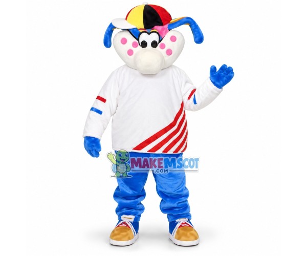 Lively Sport Dog With Pink Spot Mascot Costume Lively Sport Dog With Pink Spot Mascot Costume
