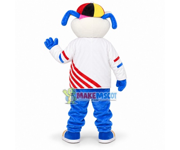 Lively Sport Dog With Pink Spot Mascot Costume Lively Sport Dog With Pink Spot Mascot Costume