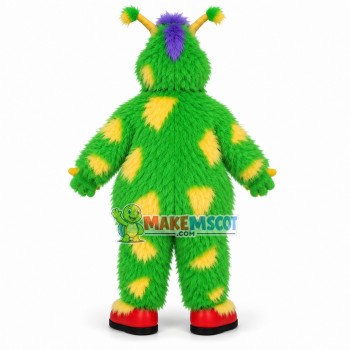 Green Hairy Monster With Long Antennas Mascot Costume Green Hairy Monster With Long Antennas Mascot Costume