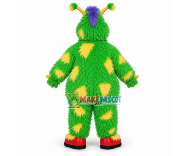 Green Hairy Monster With Long Antennas Mascot Costume Green Hairy Monster With Long Antennas Mascot Costume