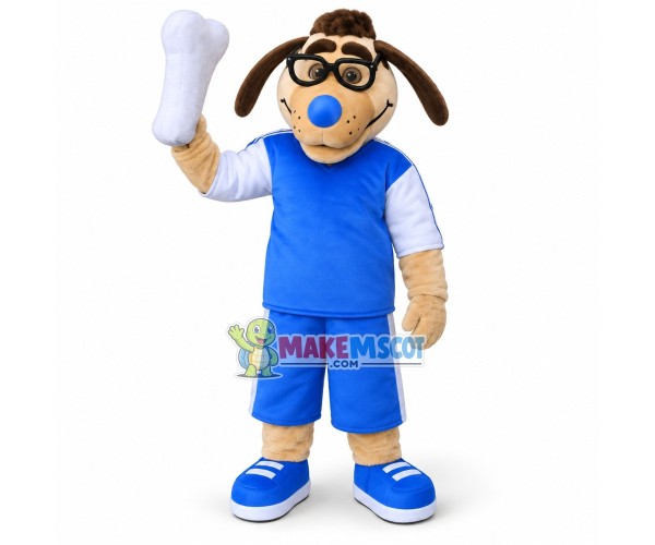 Spectacled Dog Holding the Bone Mascot Costume Spectacled Dog Holding the Bone Mascot Costume