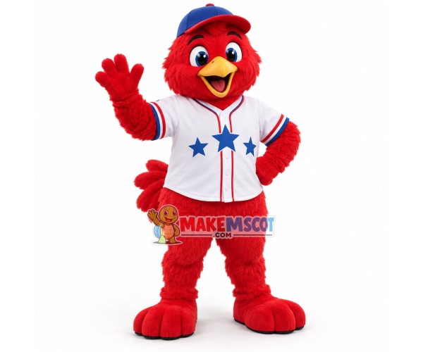 Red Furry Monster In The Star Shirt Mascot Costume Red Furry Monster In The Star Shirt Mascot Costume