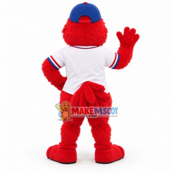 Red Furry Monster In The Star Shirt Mascot Costume Red Furry Monster In The Star Shirt Mascot Costume