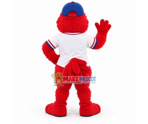 Red Furry Monster In The Star Shirt Mascot Costume Red Furry Monster In The Star Shirt Mascot Costume