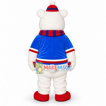 Plush Polar Bear With Knitted Scarf Mascot Costume Plush Polar Bear With Knitted Scarf Mascot Costume
