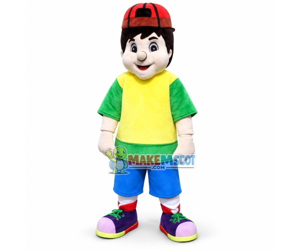 Playing Big Head Boy Mascot Costume