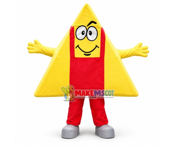 Triangle Doll Wearing Overalls Mascot Costume Triangle Doll Wearing Overalls Mascot Costume