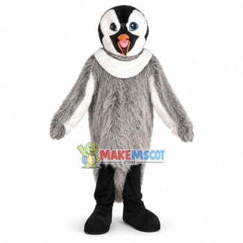 Messy Gray Hairy Penguin Mascot Costume