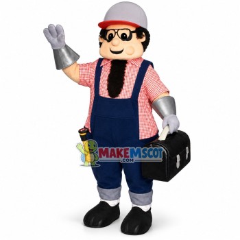 Repairman With Toolbox Mascot Costume Repairman With Toolbox Mascot Costume