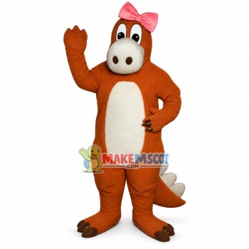 Dinosaur With Pink Bow Mascot Costume Dinosaur With Pink Bow Mascot Costume