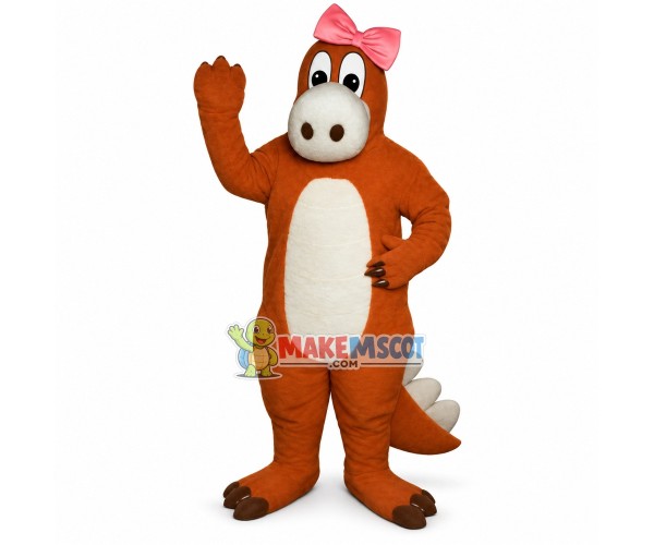 Dinosaur With Pink Bow Mascot Costume