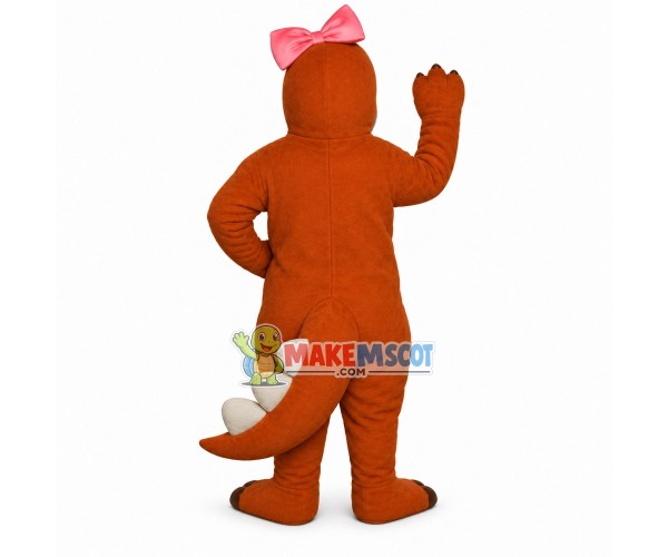 Dinosaur With Pink Bow Mascot Costume Dinosaur With Pink Bow Mascot Costume