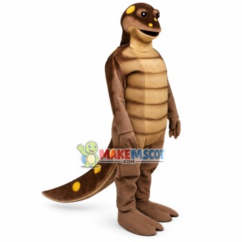 Thin Brown Spotted Dinosaur Mascot Costume Thin Brown Spotted Dinosaur Mascot Costume