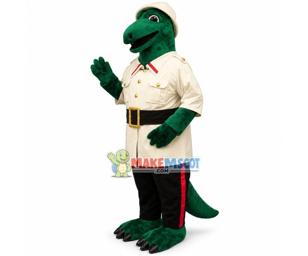Detective Dinosaur In Overalls Mascot Costume Detective Dinosaur In Overalls Mascot Costume