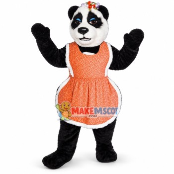 Mother Panda Wearing Lace Apron Mascot Costume