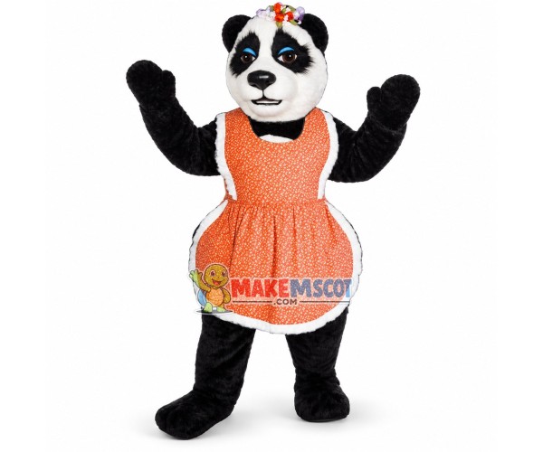 Mother Panda Wearing Lace Apron Mascot Costume