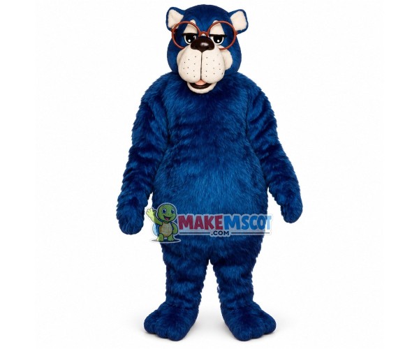 Dark Blue Furry Bear With Glasses Frames Mascot Costume Dark Blue Furry Bear With Glasses Frames Mascot Costume