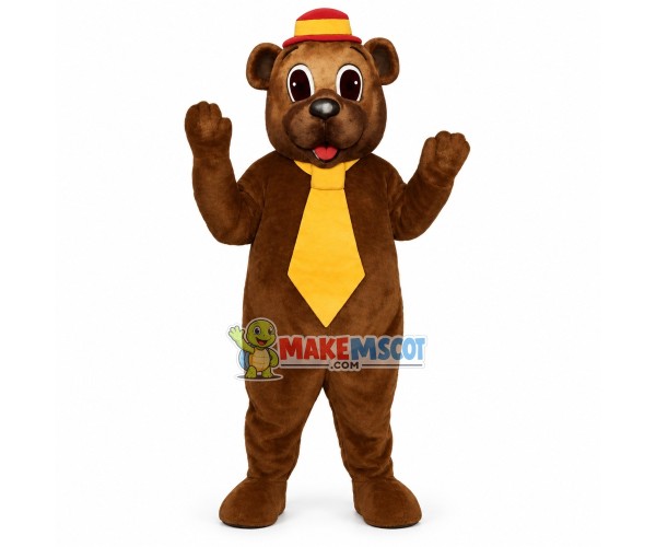 Little Bear With Bright Yellow Tie Mascot Costume Little Bear With Bright Yellow Tie Mascot Costume
