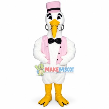 Rigorous Egret Expert With Glasses Mascot Costume