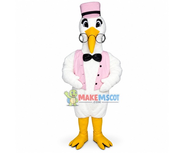 Rigorous Egret Expert With Glasses Mascot Costume Rigorous Egret Expert With Glasses Mascot Costume