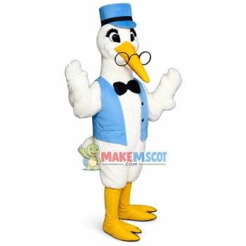 Rigorous Egret Expert With Glasses Mascot Costume