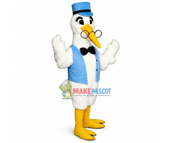 Rigorous Egret Expert With Glasses Mascot Costume Rigorous Egret Expert With Glasses Mascot Costume