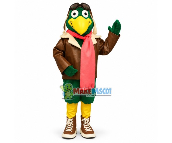 The Warm Green Bird Pilot Mascot Costume The Warm Green Bird Pilot Mascot Costume