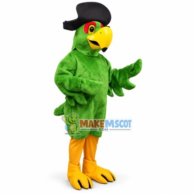 Green Parrot Wearing The Pirate Hat Mascot Costume