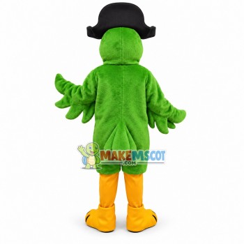 Green Parrot Wearing The Pirate Hat Mascot Costume
