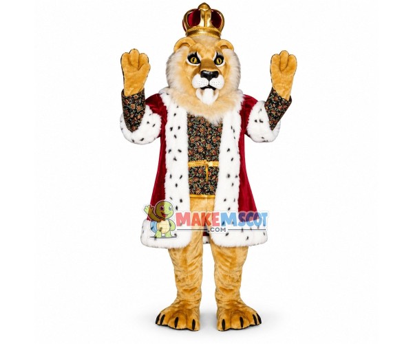 August Lion King In Fur Coat Mascot Costume August Lion King In Fur Coat Mascot Costume