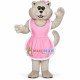 Docile Cat Wearing Pink Apron Mascot Costume Docile Cat Wearing Pink Apron Mascot Costume