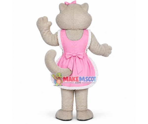 Docile Cat Wearing Pink Apron Mascot Costume Docile Cat Wearing Pink Apron Mascot Costume