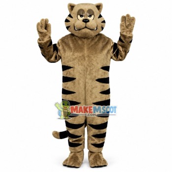 Grey Tiger Raising Hand Mascot Costume Grey Tiger Raising Hand Mascot Costume