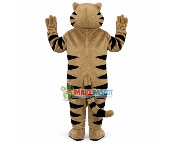 Grey Tiger Raising Hand Mascot Costume Grey Tiger Raising Hand Mascot Costume