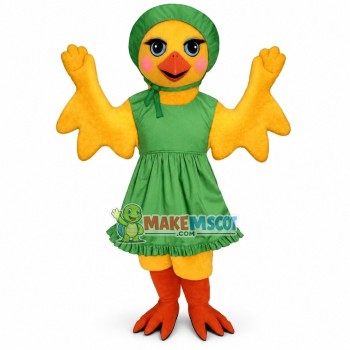 Elegant Chick In Green Vest Dress Mascot Costume Elegant Chick In Green Vest Dress Mascot Costume