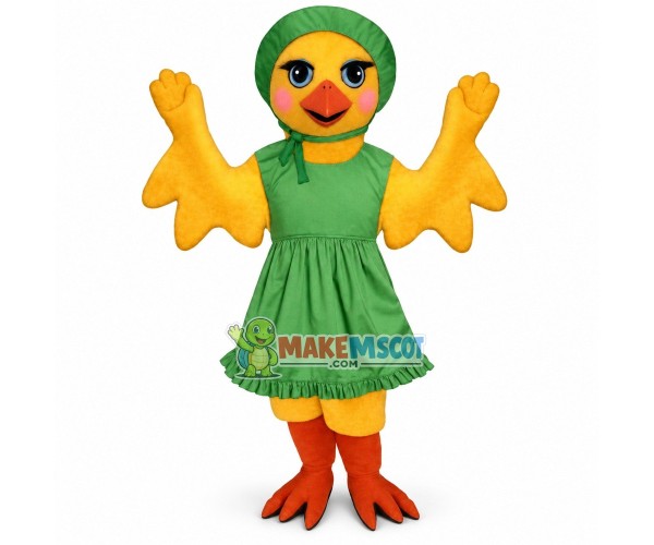 Elegant Chick In Green Vest Dress Mascot Costume Elegant Chick In Green Vest Dress Mascot Costume