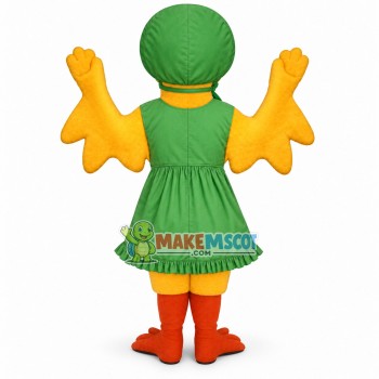 Elegant Chick In Green Vest Dress Mascot Costume